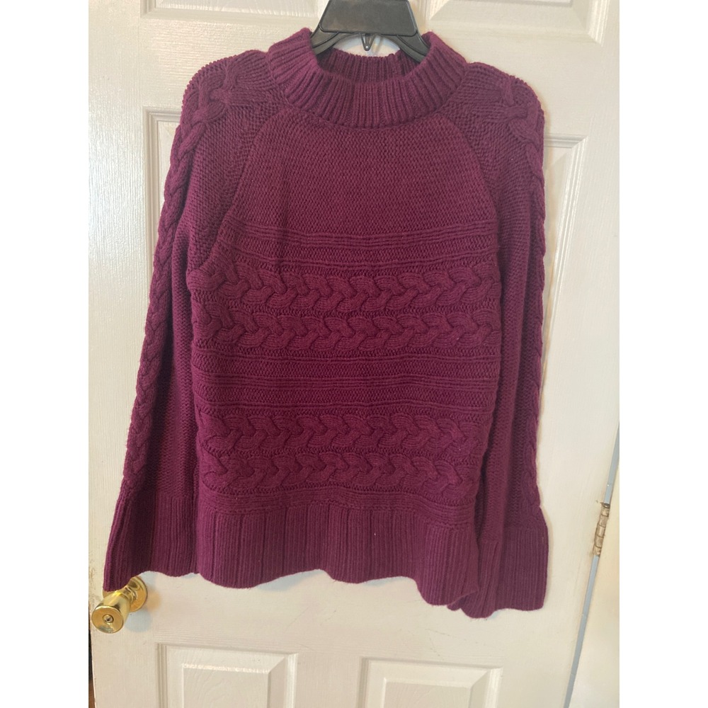 St Johns Bay Womens Berry Purple Cable Knit Mock Neck Pullover Sweater Large